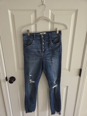 Abercrombie & Fitch Women's Distressed Button-Fly Blue Super Skinny Ankle Jeans